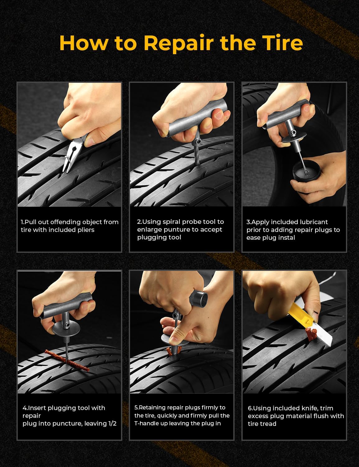 Flat Tire Repair Kit with Air Compressor 54 Pieces for Car, Motorcycle, ATV, Jeep, Truck, Tractor Flat Tire Repair (54PCS)