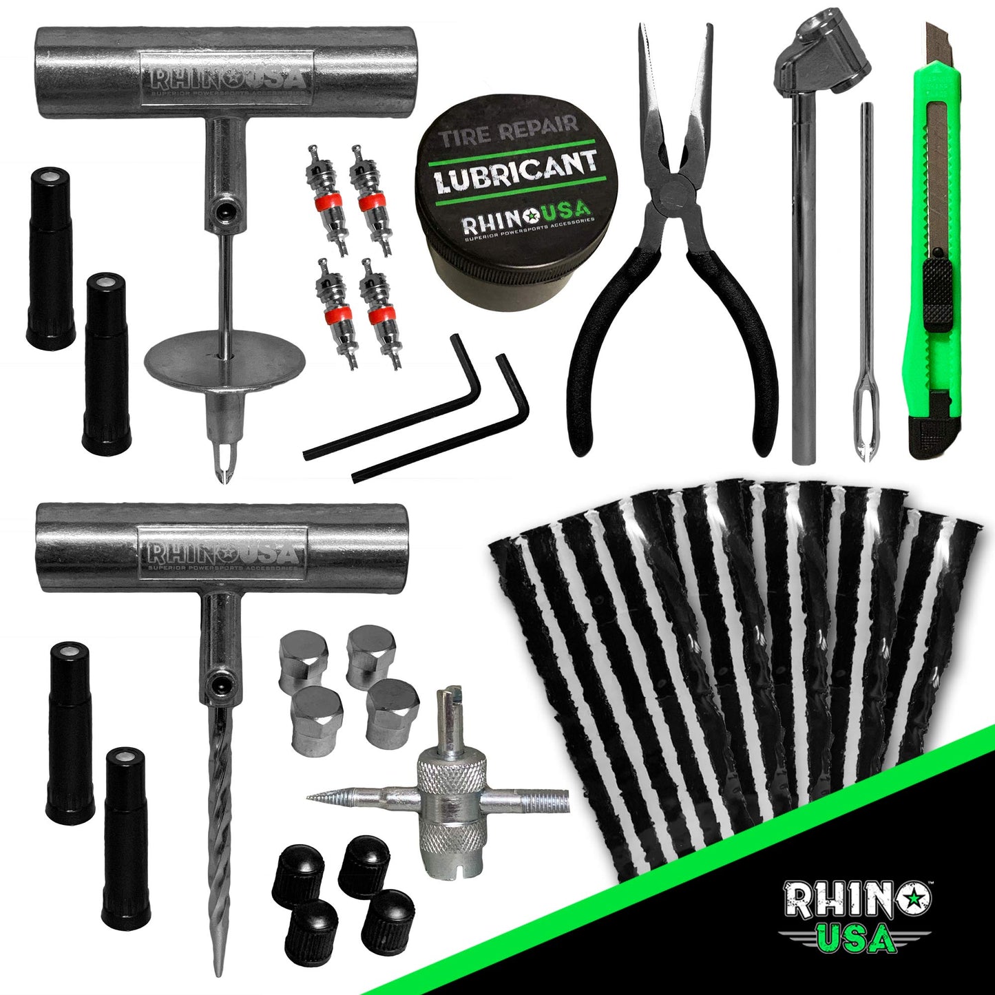 Rhino USA Tire Repair Kit (86-Piece) Professional Heavy Duty Tire Plug Kit to Fix Punctures & Patch Flats with Ease - Ultimate Tubeless Tire Repair Tools for Car, Motorcycle, ATV, UTV, RV and Trailer