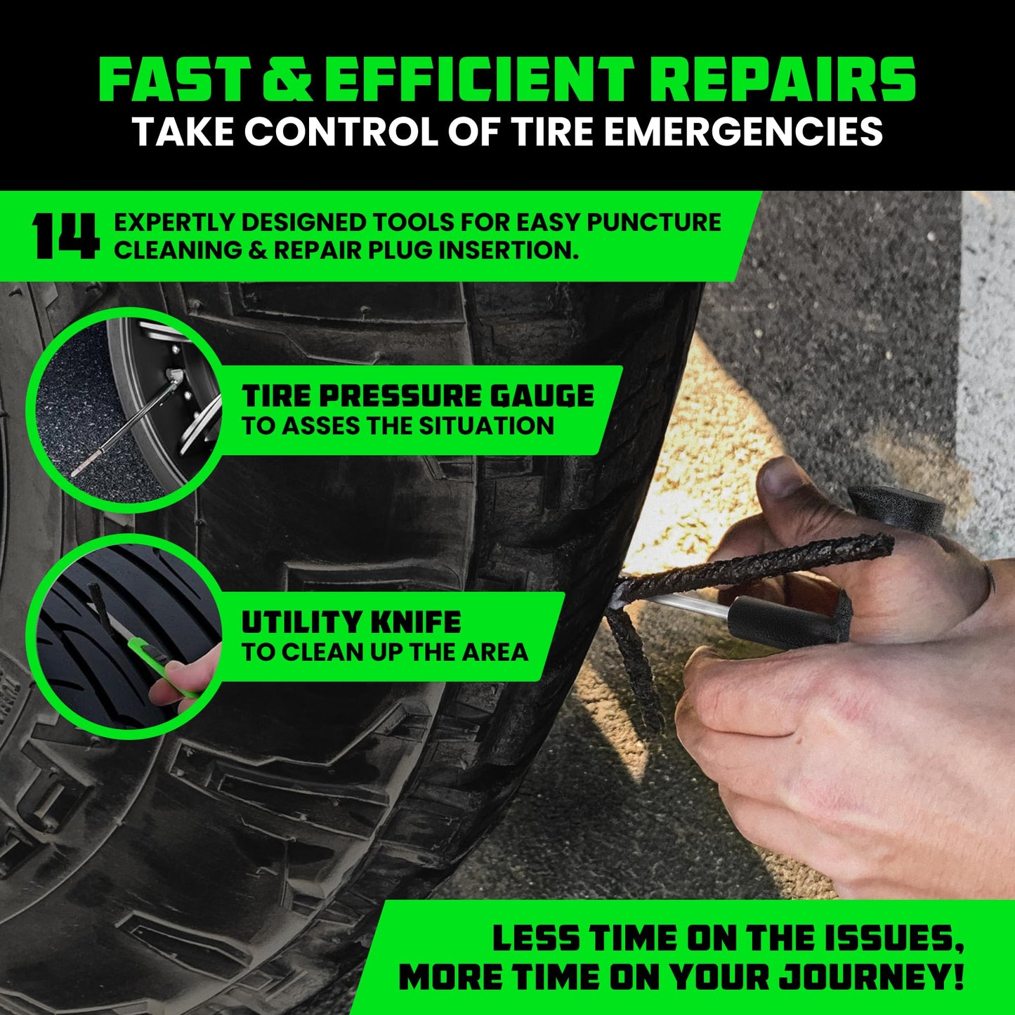 Rhino USA Tire Repair Kit (86-Piece) Professional Heavy Duty Tire Plug Kit to Fix Punctures & Patch Flats with Ease - Ultimate Tubeless Tire Repair Tools for Car, Motorcycle, ATV, UTV, RV and Trailer