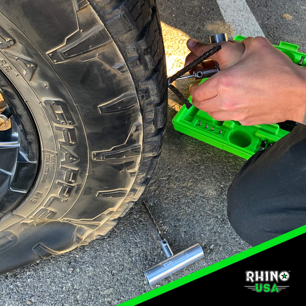 Rhino USA Tire Repair Kit (86-Piece) Professional Heavy Duty Tire Plug Kit to Fix Punctures & Patch Flats with Ease - Ultimate Tubeless Tire Repair Tools for Car, Motorcycle, ATV, UTV, RV and Trailer
