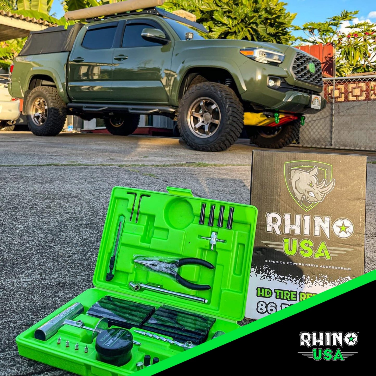Rhino USA Tire Repair Kit (86-Piece) Professional Heavy Duty Tire Plug Kit to Fix Punctures & Patch Flats with Ease - Ultimate Tubeless Tire Repair Tools for Car, Motorcycle, ATV, UTV, RV and Trailer
