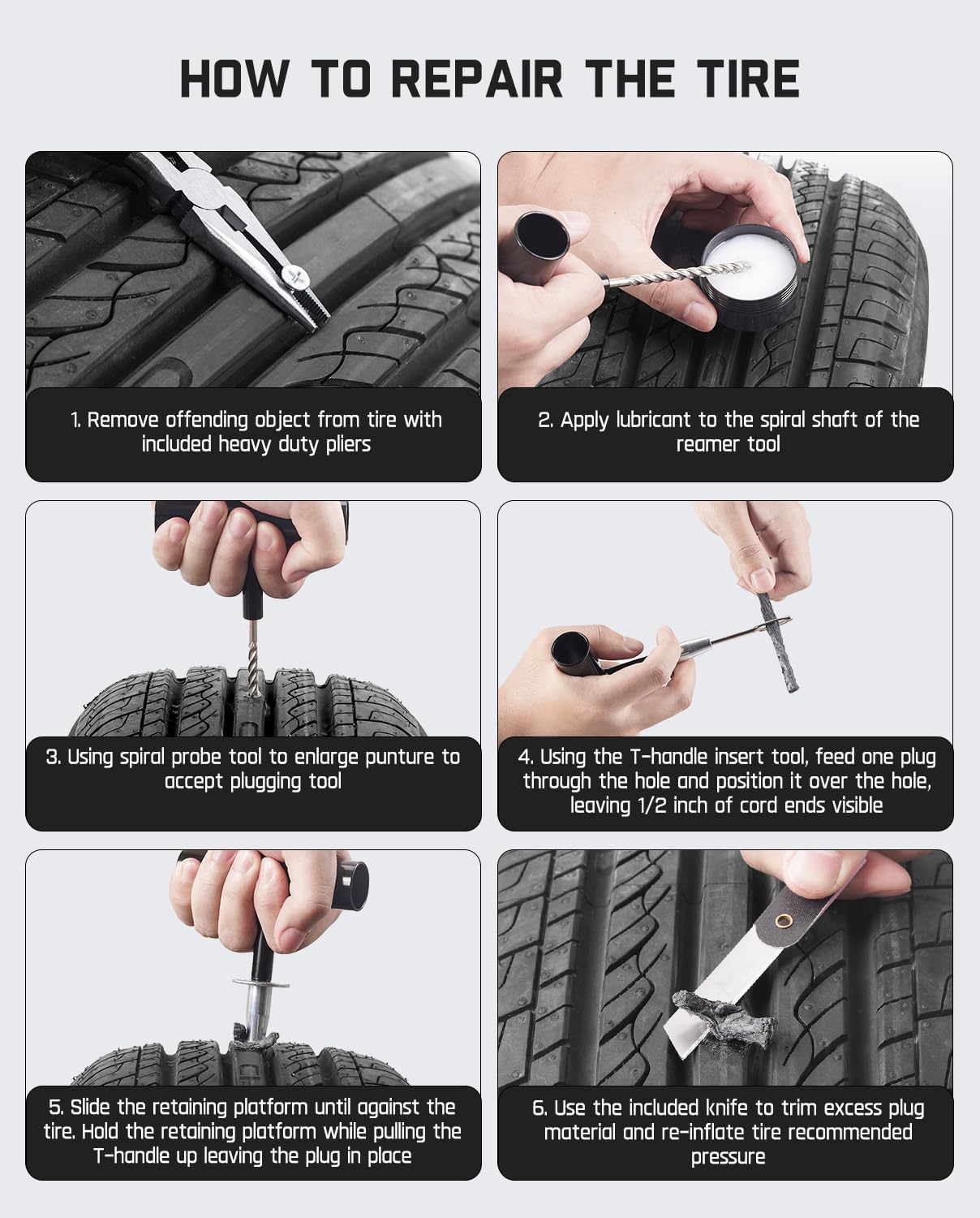 Fanttik Tire Repair Kit-24pcs Heavy Duty Tire Plug Kit, Fix Punctures and Plug Flats Patch, Universal Tire Repair Tools for Autos, Cars, Motorcycles, Trucks, ARBs, ATVs, Tractors, RVs, SUVs, Trailers